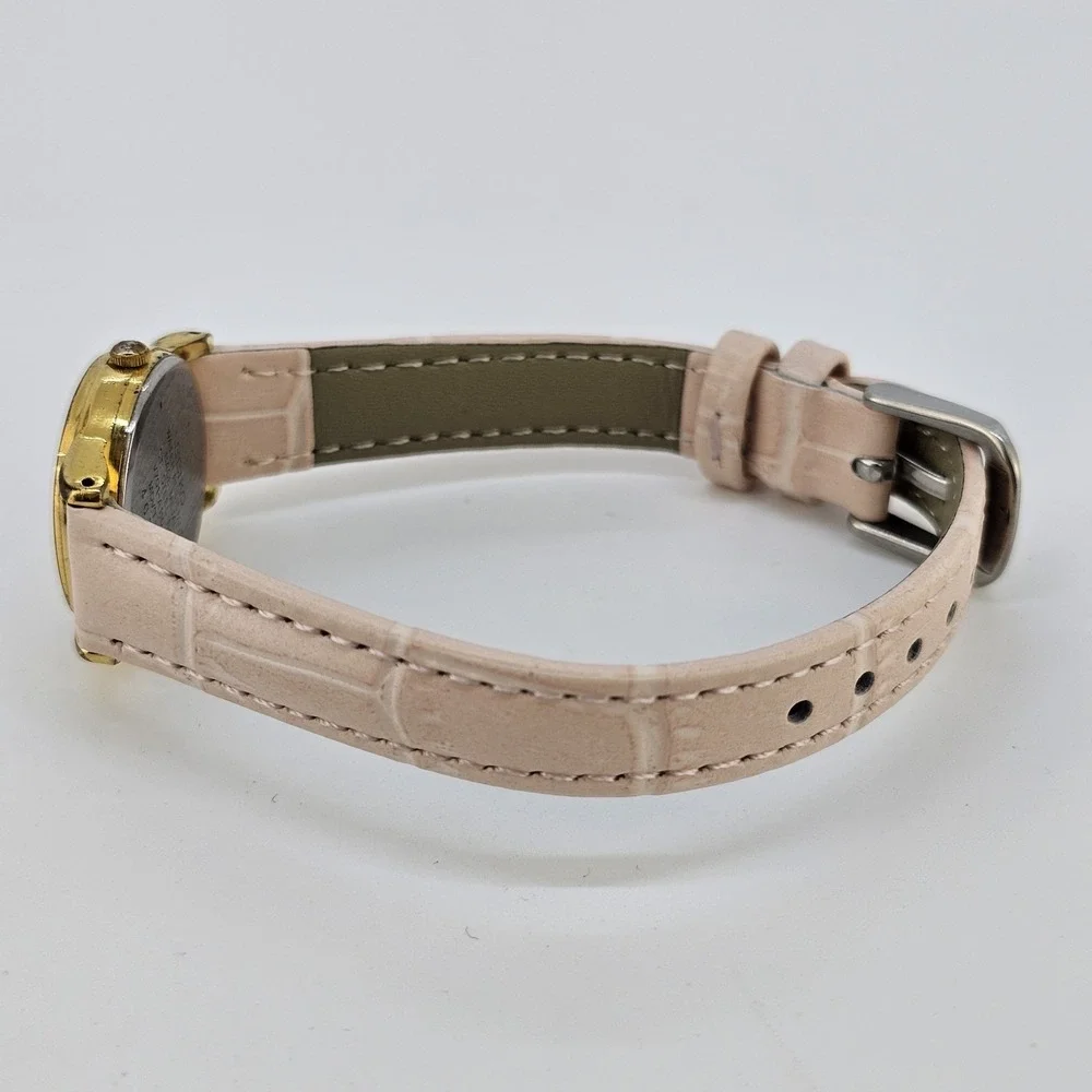 VTG Seiko Women Watch 22MM Cream Dial NEW Pink Leather Bands Battery Up to‎ 6.5